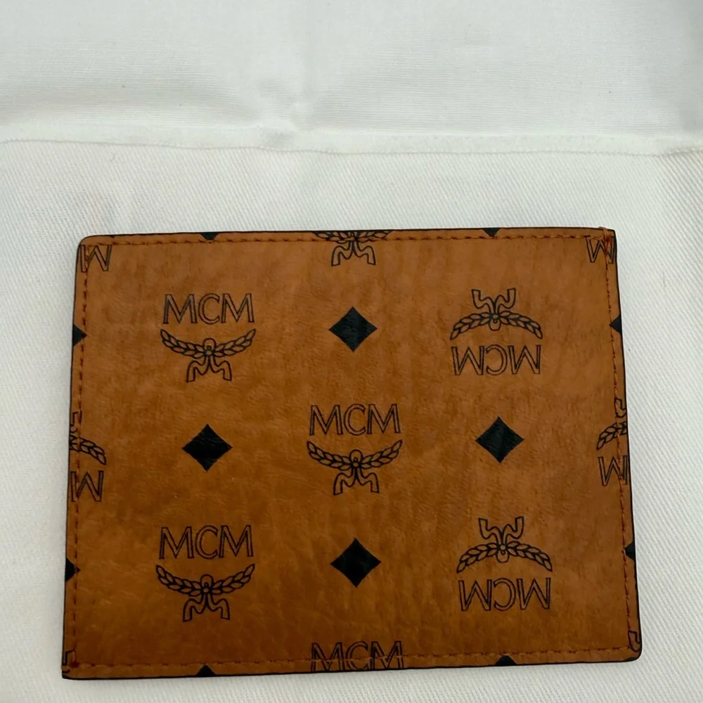 MCM Cognac Logo Slim Card Holder in Tan and Black